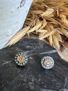 Retro Turquoise and Copper Gemstone Stud Earrings